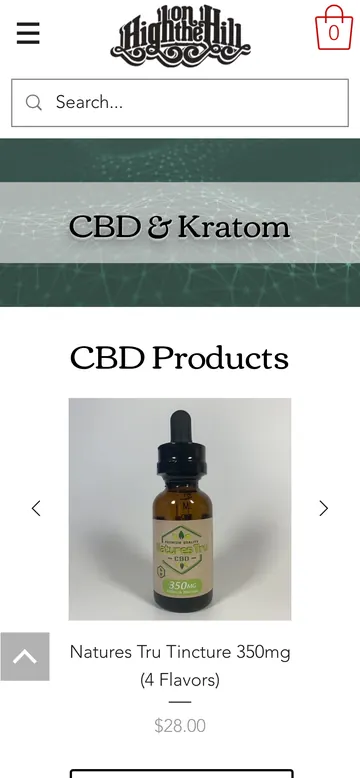 High on the Hill: CBD and kratom page on a phone