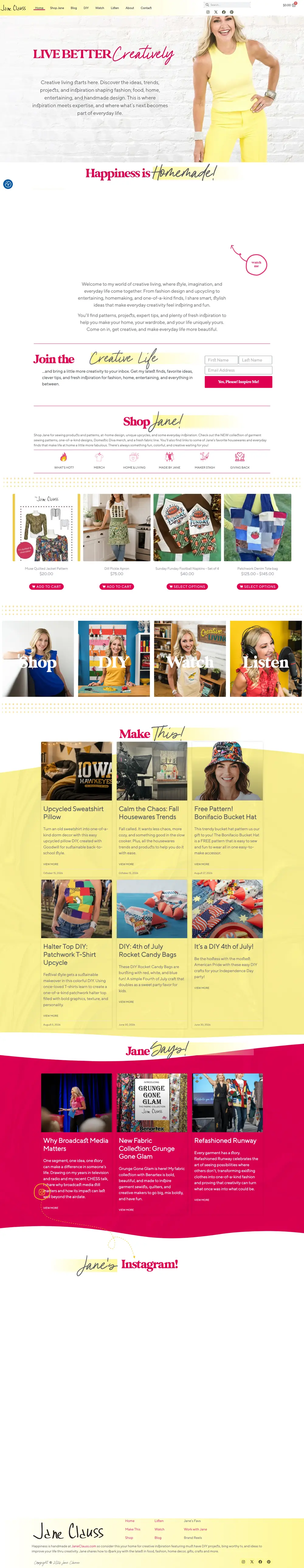 Jane Clauss homepage, full page