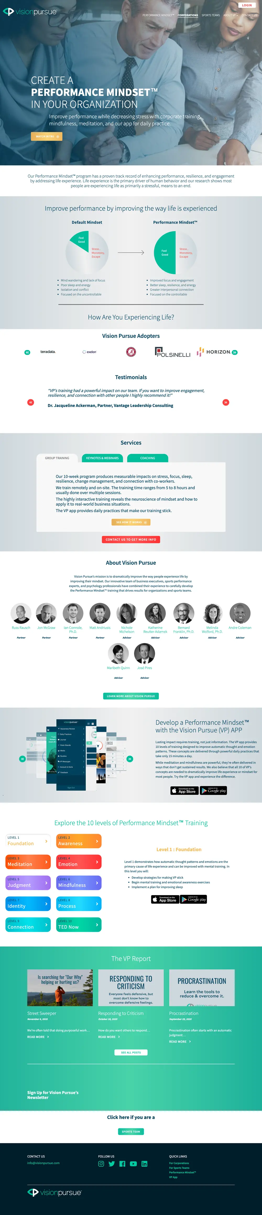 Vision Pursue homepage, full page